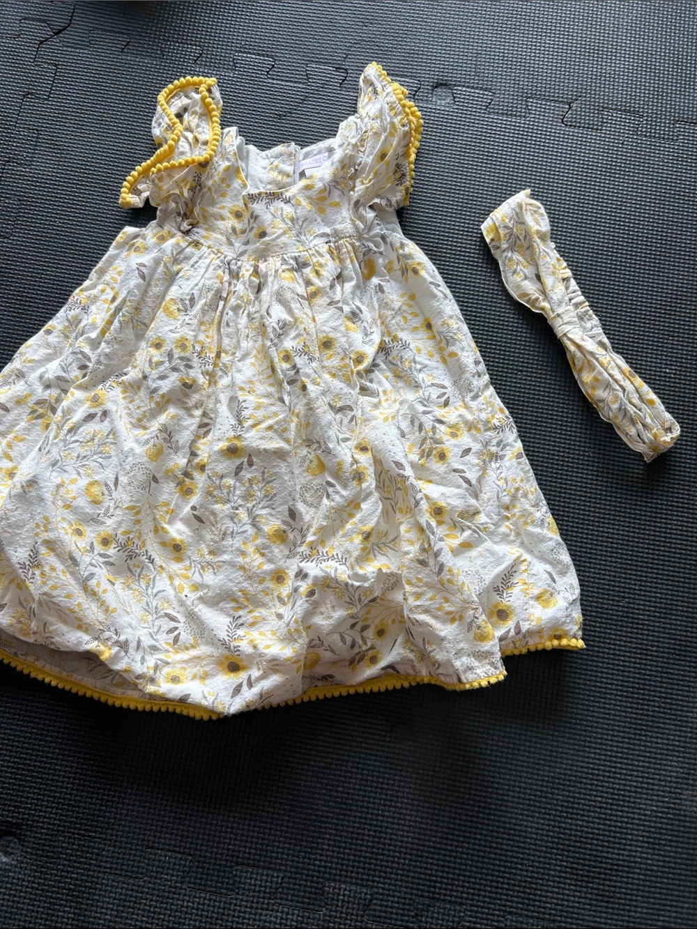 Shabby Chic White and Yellow Floral Cotton Dress with Headband